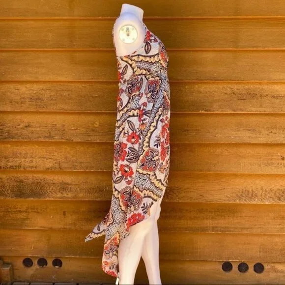 Almost Famous Grey Orange Yellow Spaghetti Strap Pixie BOHO Floral Print Dress M - Picture 9 of 12